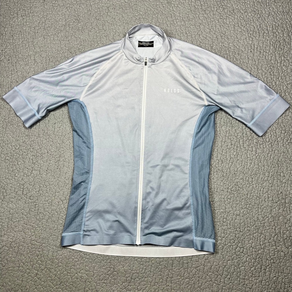 NDLSS Cycling Jersey Mens L Short Sleeve Full Zip Mesh Blue Gorpcore